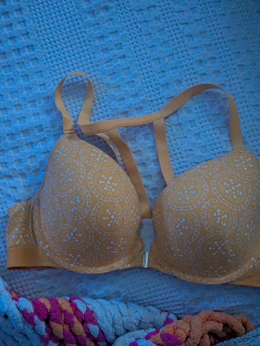 Women's Mustard Yellow Patterned T-Shirt Bra